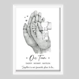 Personalised Family Team Print - New Baby Birth Tag Gift Hands One Child Only Unframed Girl Boy Home - thumbnail 3