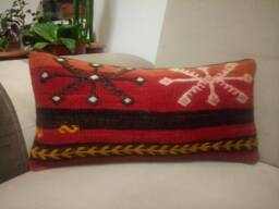 Kilim Lumbar Pillow 10x20 Inches Embroidered Design Kilim Pillow Handmade Wool - thumbnail 1