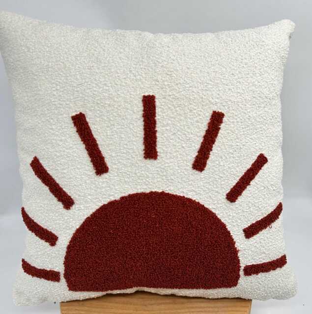 Sun Embroidered Pillowcase Over The Boucle Fabric, Burgundy Pattern Pillow, Embroidery Pillow, Decorative Throw Pillow, 20x20 - image 1