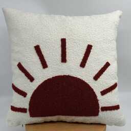 Sun Embroidered Pillowcase Over The Boucle Fabric, Burgundy Pattern Pillow, Embroidery Pillow, Decorative Throw Pillow, 20x20 - thumbnail 2