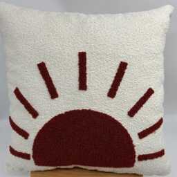 Sun Embroidered Pillowcase Over The Boucle Fabric, Burgundy Pattern Pillow, Embroidery Pillow, Decorative Throw Pillow, 20x20 - thumbnail 4