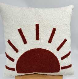 Sun Embroidered Pillowcase Over The Boucle Fabric, Burgundy Pattern Pillow, Embroidery Pillow, Decorative Throw Pillow, 20x20 - thumbnail 1