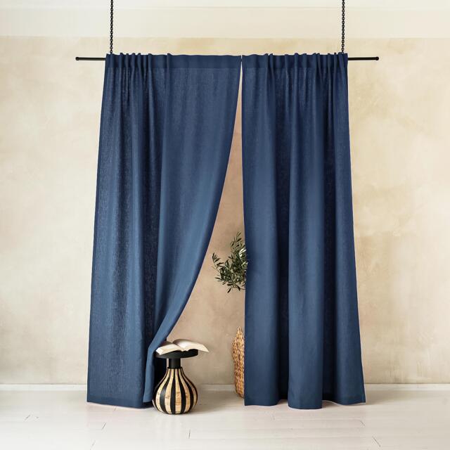 Indigo Linen Curtain Panel, Blue Curtains, Back Tabs, Privacy, Blackout - image 1