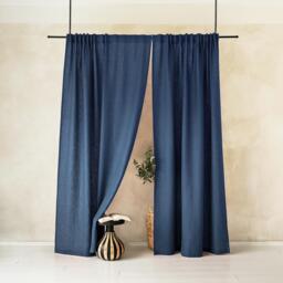 Indigo Linen Curtain Panel, Blue Curtains, Back Tabs, Privacy, Blackout - thumbnail 1
