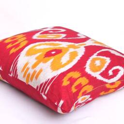 Red Ikat Pillow Cover, Silk Cotton Cushion, Handmade Home Decor - 20x20 - thumbnail 2