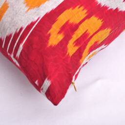 Red Ikat Pillow Cover, Silk Cotton Cushion, Handmade Home Decor - 20x20 - thumbnail 3