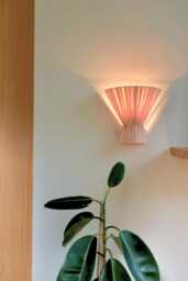 Flume Blush Pink Fabric Wall Sconce For Living Room Minimalist Rattan Lamp, Modern Nursery Light - thumbnail 1