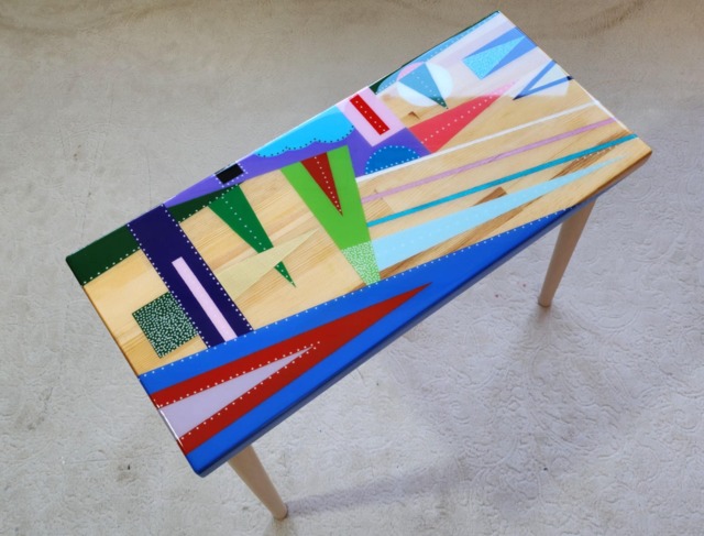 Geometric Resin Coffee Table, Colorful Acrylic Painted Boho Pop Art - image 1