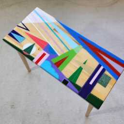 Geometric Resin Coffee Table, Colorful Acrylic Painted Boho Pop Art - thumbnail 2