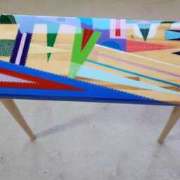 Geometric Resin Coffee Table, Colorful Acrylic Painted Boho Pop Art - thumbnail 3