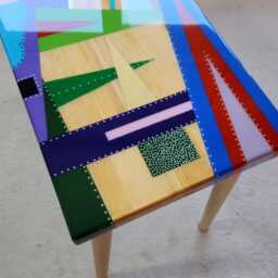 Geometric Resin Coffee Table, Colorful Acrylic Painted Boho Pop Art - thumbnail 4