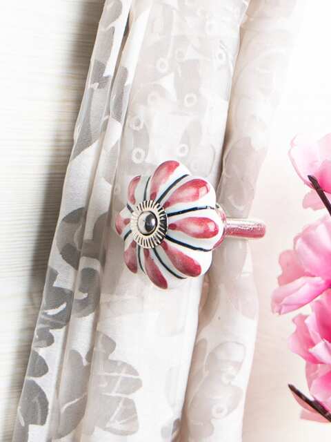 Red Floral Ceramic Curtain Tie Back Hook Antique Style - Sold in Sets - image 1
