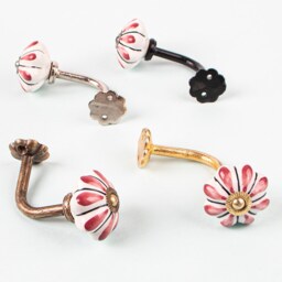 Red Floral Ceramic Curtain Tie Back Hook Antique Style - Sold in Sets - thumbnail 3