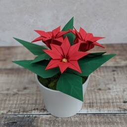 Origami Poinsettia Paper Plant, Handmade Christmas Gift, Faux Flowers in Ceramic Pot, Ruby Wedding Anniversary - thumbnail 3
