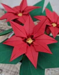 Origami Poinsettia Paper Plant, Handmade Christmas Gift, Faux Flowers in Ceramic Pot, Ruby Wedding Anniversary - thumbnail 2