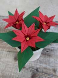 Origami Poinsettia Paper Plant, Handmade Christmas Gift, Faux Flowers in Ceramic Pot, Ruby Wedding Anniversary - thumbnail 1