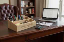 Personalized Multi-Compartme Bamboo Desk Tidy Pen Holder Engraved - thumbnail 1