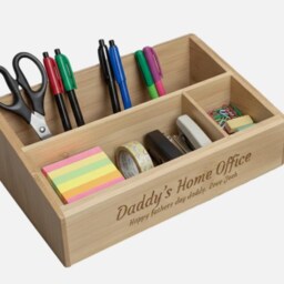 Personalized Multi-Compartme Bamboo Desk Tidy Pen Holder Engraved - thumbnail 3