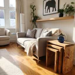 Set Of 3 Solid Wood Rustic Nest Of Tables With Timber Legs - Space Saving Side Table End Handmade Coffee Scaffold Board