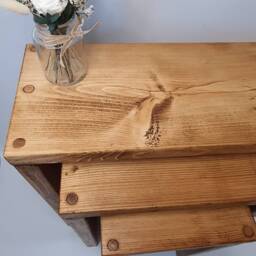 Set Of 3 Solid Wood Rustic Nest Of Tables With Timber Legs - Space Saving Side Table End Handmade Coffee Scaffold Board - thumbnail 3