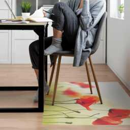 Flowers in The Wind Desk Chair Mat, Red Computer Office Plants Gaming Floor Protector - thumbnail 1