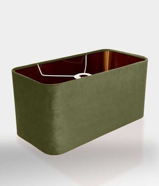 New Made To Order Sage Green Velvet Lamp Shade & Pendant Light Rounded Rectangular Shape Metallic Panels Lining For All Purpose - image 1