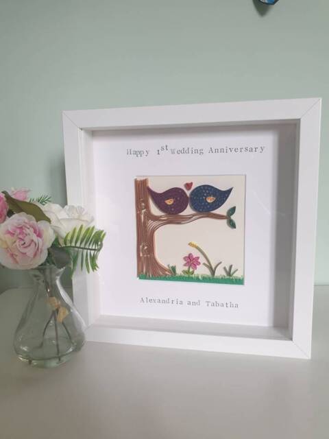 Personalised, 1st Anniversary, Wedding Gift. Love Birds, Paper Quilling, Love, Anniversary, Love Is in The Air - image 1