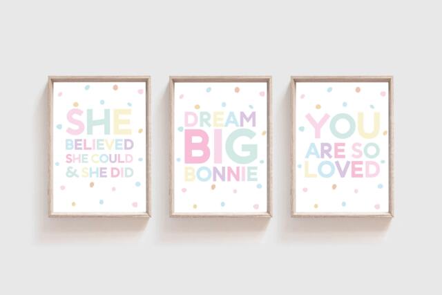 3 Girls Nursery Prints, Bedroom Print, Decor, You Are So Loved, Motivational, Positive Dream Big, Wall Art - image 1