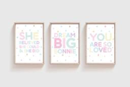 3 Girls Nursery Prints, Bedroom Print, Decor, You Are So Loved, Motivational, Positive Dream Big, Wall Art - thumbnail 1