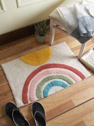 Rainbow Bath Mat Cotton Tufted Bathroom Rug, Handmade in India