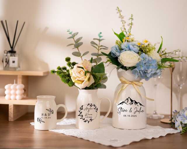 Personalized Engaged Flower Vase, Engagement Gift For Couple, Anniversary Gifts Her, Proposal Party Favor, Newlyweds Gifts, Wedding - image 1