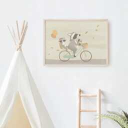 Whimsical Raccoon Family Art Print, Autumn Nursery Decor - thumbnail 2