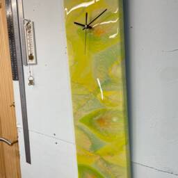 Lime Green Abstract Resin Wall Clock, Modern Unusual Clocks, Luxury Unique Long Narrow Vertical - thumbnail 3