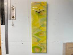 Lime Green Abstract Resin Wall Clock, Modern Unusual Clocks, Luxury Unique Long Narrow Vertical