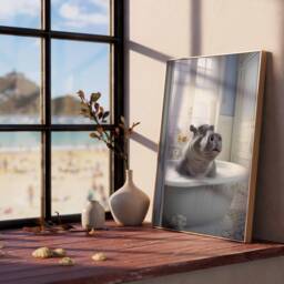 Hippo in Tub Wall Art, Bathroom Art Print, Funny Bathing, Animal Bathtub - thumbnail 3