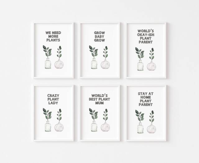 Plant Prints - Wall Art Botanical Watercolour Home Crazy Lady House Print Gift More Plants Grow Baby