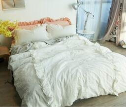 White Ruffle Duvet Cover Set, Pima Cotton 300Tc Sateen Weave Luxury Cotton Duvet Cover Set, Shabby Chic Bedding