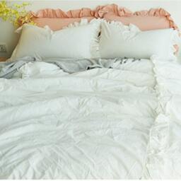 White Ruffle Duvet Cover Set, Pima Cotton 300Tc Sateen Weave Luxury Cotton Duvet Cover Set, Shabby Chic Bedding - thumbnail 3