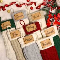 2025 Engraved Leather Patch Stockings With Name - Personalized Knit Christmas Stocking Family Set Holiday Decor Gift - thumbnail 3
