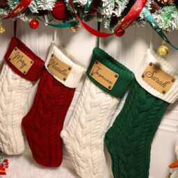 2025 Engraved Leather Patch Stockings With Name - Personalized Knit Christmas Stocking Family Set Holiday Decor Gift