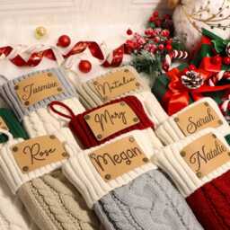 2025 Engraved Leather Patch Stockings With Name - Personalized Knit Christmas Stocking Family Set Holiday Decor Gift - thumbnail 4