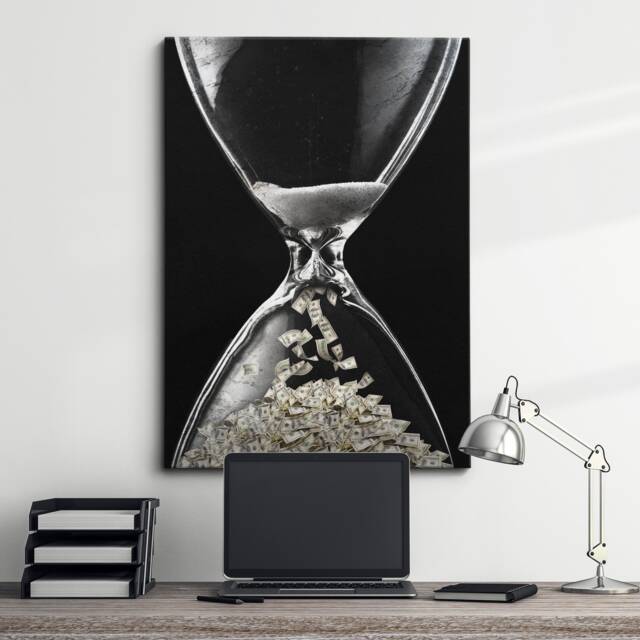 Hourglass Time Into Dollars Hustle Motivational Inspirational, Framed Canvas Wall Art Poster Print, Home Office & Room Decor, Gift Idea - image 1