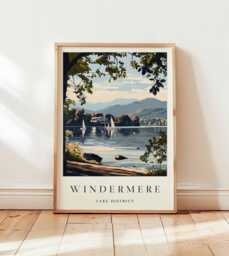 Windermere Lake District Print Cumbria Travel Poster, UK Wall Art - thumbnail 1
