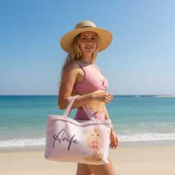 Personalized Beach Towel, Holiday Bag & Towel Gift Set, Custom Character Design - thumbnail 2