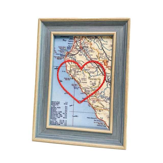 Big Sur Heart Map - Custom Gift Anniversary For Him Framed Wedding Vintage Print Of W Hand-Embroidered - image 1