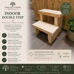 Indoor Double Step Stool - Solid Wooden Kitchen Bed Handmade UK