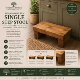 Indoor Double Step Stool - Solid Wooden Kitchen Bed Handmade UK - thumbnail 4