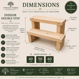 Indoor Double Step Stool - Solid Wooden Kitchen Bed Handmade UK - thumbnail 2