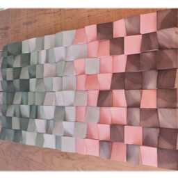 Modern Rustic Wood Wall Art Acoustic Diffuser, Brown Gray Pink Green Mosaic - thumbnail 3