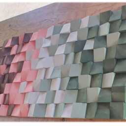 Modern Rustic Wood Wall Art Acoustic Diffuser, Brown Gray Pink Green Mosaic - thumbnail 4